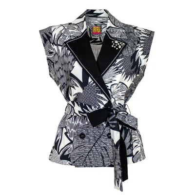 Lalipop Design Women's Contrast-stitched Belted Vest Jacket In Black/white