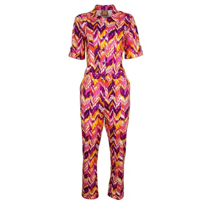 Lalipop Design Women's Cotton Jumpsuit With Colorful Zigzag Print In Multi