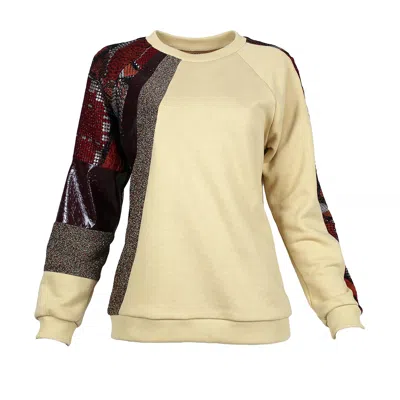 Lalipop Design Women's Cream Raglan Sweatshirt With Fabric Patches In White