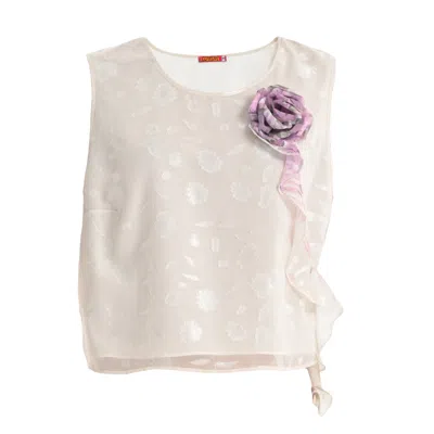 Lalipop Design Women's Cropped Jacquard Top With Voile Lining In White