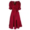 Lalipop Design Women's Dark Cherry Red Double-breasted V-neck Cotton Dress With Ruffles In Red