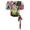 Lalipop Design Women's Double-breasted Blouse With Abstract Floral-print