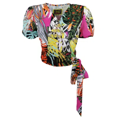 Lalipop Design Women's Double-breasted Blouse With Abstract Floral-print In Multi