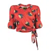 Lalipop Design Women's Double-breasted Red Blouse With Eye Detailed Print In Red