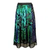 Lalipop Design Women's Double-sided Sax & Green Sequin-embellished A-line Midi Skirt In Green