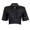 Lalipop Design Women's Fitted Cropped Black Denim Shirt In Black