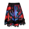 Lalipop Design Women's Flared Circle Skirt With Pleated Chiffon & Lace Trim Details In Black