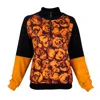 Lalipop Design Women's Floral Print Color Block Half-zip Sweatshirt In Black/orange