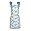 Lalipop Design Women's Flower Applique Mini Dress With Tieable Straps In Blue
