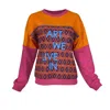 Lalipop Design Women's Geometric Pattern & Color Block Sweatshirt With Digital Logo Print In Blue