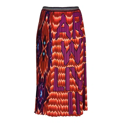 Lalipop Design Women's Geometric Pattern With Fuchshia Logo Print Pleated Midi Skirt In Red