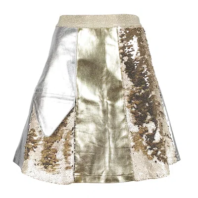 Lalipop Design Women's Gold / Silver Two-tone Metallic-effect Cotton Gabardine & Double-sided Gold Sequined A-line In Gold/silver