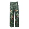 Lalipop Design Women's Green Floral Appliqué On Abstract Print Wide-leg Pants In Multi