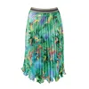 Lalipop Design Women's Green Pleated Midi Skirt With Digital Print Leaf Patterns In Green