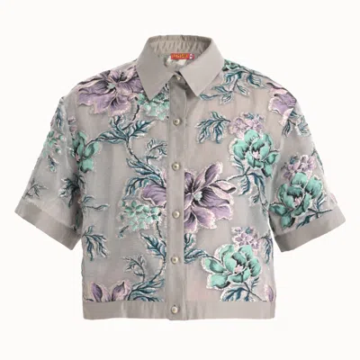 Lalipop Design Women's Grey Cropped Jacquard Organza Jacket In Gray