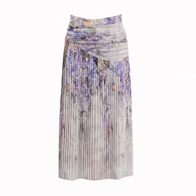 Lalipop Design Women's Grey / Purple Abstract Floral Print Pleated Midi Skirt In Multi