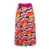 Lalipop Design Women's Half-circle Pleated Midi Skirt With Colorful Wavy Print