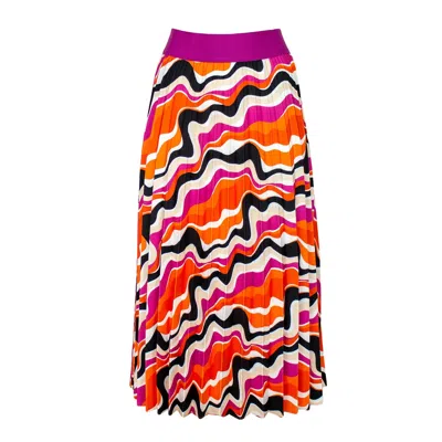 Lalipop Design Women's Half-circle Pleated Midi Skirt With Colorful Wavy Print In Orange
