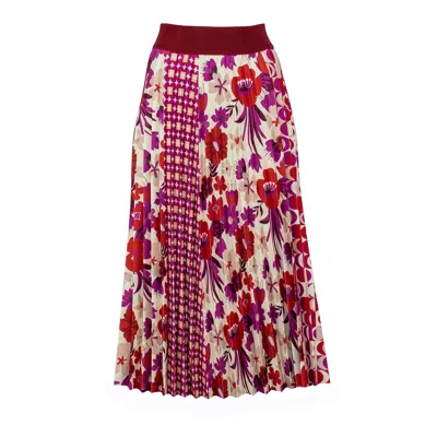 Lalipop Design Women's Half Circle Pleated Midi Skirt With Floral & Geometric Print In Red
