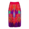 LALIPOP DESIGN WOMEN'S HALF CIRCLE PLEATED PURPLE MIDI SKIRT WITH RED LEAVES PRINT