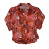 Lalipop Design Women's Hibiscus Floral Design Short-sleeve Button-up Shirt