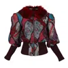 Lalipop Design Women's Jacquard Bomber Jacket With Faux Fur Collar