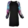 Lalipop Design Women's Black Knitted Above Knee Dress With Double-sided Sequined Raglan Long Sleeves