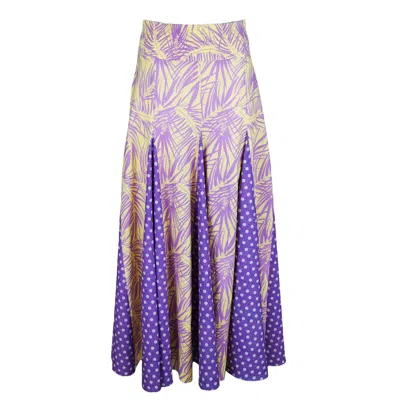 Lalipop Design Women's Leaves & Polka Dot Print Maxi Flouncy Skirt In Purple
