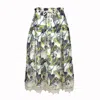 Lalipop Design Women's Linen Tiered Drawstring Skirt With Trims Of Lace Appliques