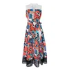 Lalipop Design Women's Long Sleeveless Voile Dress With Black Embroidery Detail In Black