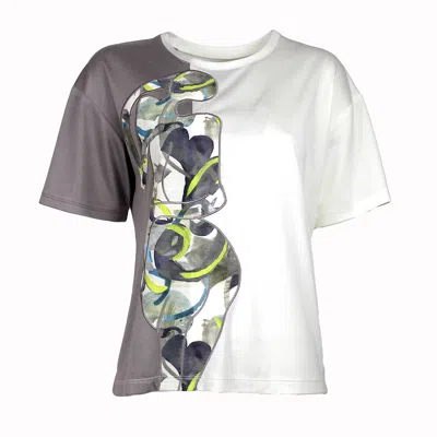 Lalipop Design Women's Mink & Multicolor T-shirt With Laser Cut Linen Appliques