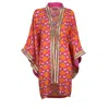 Lalipop Design Women's Multi-color Abstract Viscose Kimono Embellished With Golden Embroidery Details In Yellow