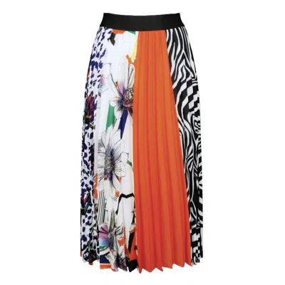 Lalipop Design Women's Multi-color Flowers & Zebra Print Half-circle Pleated Skirt In White