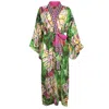 Lalipop Design Women's Multi-color Leaves Print Kimono Embellished With Embroidery Details
