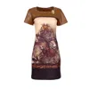 Lalipop Design Women's Neutrals All-over Graphic Print Short Sleeve Dress Panelled With Vegan Leather In Black