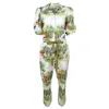 LALIPOP DESIGN WOMEN'S NEUTRALS COTTON JUMPSUIT WITH PALM LEAF PRINT