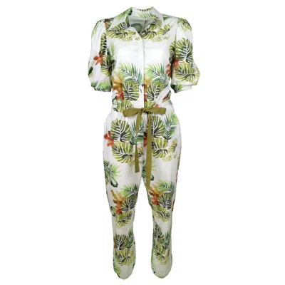 Lalipop Design Women's Neutrals Cotton Jumpsuit With Palm Leaf Print In Multi