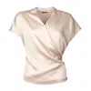 Lalipop Design Women's Neutrals Draped Silky Touch Satin Double-breasted Blouse With Knitted Back