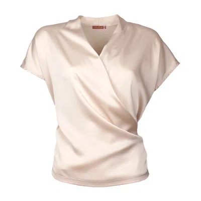 Lalipop Design Women's Neutrals Draped Silky Touch Satin Double-breasted Blouse With Knitted Back
