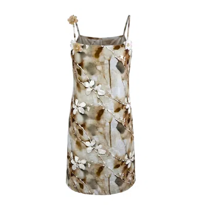 Lalipop Design Women's Neutrals Floral Appliqué Print Mini Dress