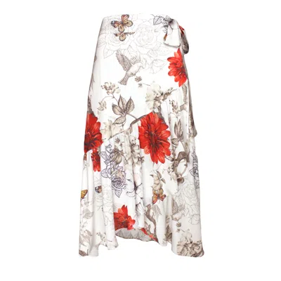 Lalipop Design Women's Neutrals Floral Print Satin Wrap Skirt In White
