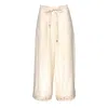 Lalipop Design Women's Neutrals Sequin-embellished Hem Detailed Cropped Linen Pants In White