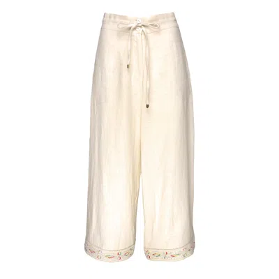 Lalipop Design Women's Neutrals Sequin-embellished Hem Detailed Cropped Linen Pants In White