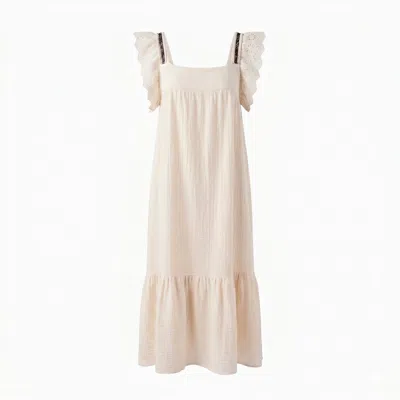 Lalipop Design Women's Neutrals Soft Cream Muslin Ruffled Sleeve Midi Dress In Gray