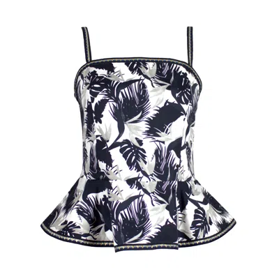 Lalipop Design Women's Palm Leaves Design Printed Peplum-hem Bustier Top In Blue