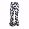 Lalipop Design Women's Palm Leaves Printed Cotton Flared Cropped Pants