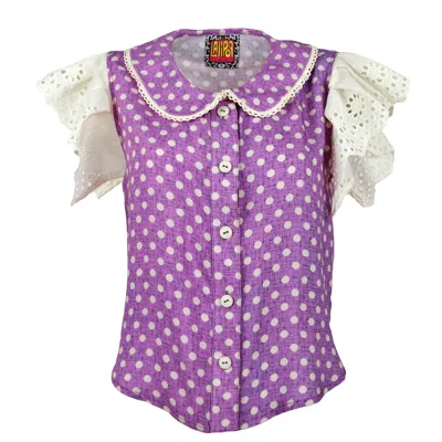 Lalipop Design Women's Peter Pan Collar Shirt With Ruffled Embroidered Sleeves In Purple