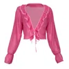 LALIPOP DESIGN WOMEN'S PINK / PURPLE RUFFLED CHIFFON CROPPED SHIRT