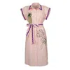 LALIPOP DESIGN WOMEN'S YELLOW / ORANGE PINSTRIPE COTTON SHIRTDRESS WITH PINEAPPLE EMBROIDERY