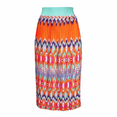 Lalipop Design Women's Pleated Midi Skirt With Zigzag Pattern In Orange